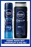 Nivea MEN Erkek Deep Dimension Duş Jeli 500ml ve Sprey Deodorant Fresh Active150ml, Damat Bohça Çeyiz Seti