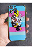 İPhone 13 Pro Uyumlu Looney Tunes Tasarım Tuşları Renkli Telefon Boyun Askılı Set Kılıf