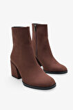 Kadın Yandan Fermuarlı Topuklu Günlük Bot Selans Kahve Süet