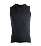 Erkek Sıfır Kol V Yaka Slimfit Likralı Düz Tişört Siyah