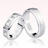 Beyaz Şeritli Taşlı Altın Alyans 1403-1