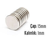 Neodyum Mıknatıs Silindir Çap 15mm , Kalınlık 1mm   ( 10 Adet)