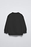 Siyah Çocuk Cherries Baskılı Bisiklet Yaka Basic Sweatshirt
