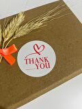 Thank You Üstü Kalpli Kırmızı Yazılı Yuvarlak Yapışkanlı Etiket 3x3 cm 150 adet