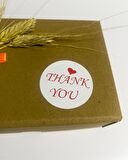 Thank You Kırmızı Yazılı üstü Kalpli Yuvarlak Yapışkanlı Etiket 3x3 cm 150 adet