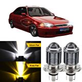 Honda Civic İES EK 1996-2000 Uyumlu Mercekli Far Ampulü Led Xenon Çift Renk Sarı-Beyaz Far Şimşek Etkili CSP Led Lamba Uzun Kısa 2 Adet Takım