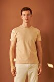 Erkek Bisiklet Yaka Slim Fit Basic Tişört Bej