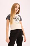 DeFacto Kız Çocuk PowerPuff Girls Cropped Fit Bisiklet Yaka Fitilli Kaşkorse Kısa Kollu Tişört E0482A825SPER99