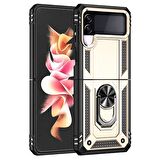 Smcase Samsung Galaxy Z Flip4 Kılıf Vega Yüzüklü Çift Katmanlı Tank Kılıf 