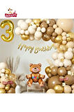 GOLD  RETRO RENK OTURAN AYI FOLYO BALONLU BALON ZİNCİR SET DOĞUM GÜNÜ PARTİ SETİ SÜSÜ