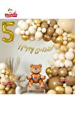 GOLD  RETRO RENK OTURAN AYI FOLYO BALONLU BALON ZİNCİR SET DOĞUM GÜNÜ PARTİ SETİ SÜSÜ