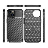 Smcase iPhone 14 Kılıf Negro Karbon Dokulu Silikon  Nano Ekran Koruyucu