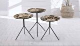 Zigon OSM  YUVARLAK MODEL Parlak Ahşap mermer MDF tabla Metal V ayak İtinalı paket ve kargo Kutu da sevk