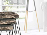 Bengi Zigon OSM OVAL Model Parlak Ahşap Mermer Desen Kahve Mdf tabla Metal V ayak El Yapım