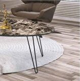 Orta sehpa OSM OVAL Model Metal V Ayak Parlak Ceviz Tabla İtinalı paket ve kargo Kutu sevk