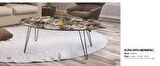 Orta sehpa OSM OVAL MODEL Parlak Ahşap mermer MDF tabla Metal V ayak El Yapım