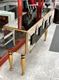 Konsol tv sehpa KARELİ ÜÇ Boyut Model Kayın Torna Gold Renk RETRO cam Ayna kaplama Ahşap kutu sevk El Yapım 