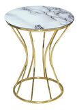 Fiskos Sehpa Kumsaat BRC MODEL BEYAZ MERMER Temper Cam Metal Çelik Gold Kaplama El Yapım
