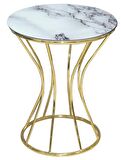 Fiskos Sehpa Kumsaat BRC MODEL BEYAZ MERMER Temper Cam Metal Çelik Gold Kaplama El Yapım