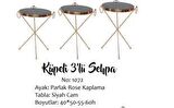 Bengi Zigon Brc Küpe Model Sehpa Metal Bakır roza renk ayak Kırılmaz cam tabla El Yapım