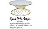 Orta sehpa brc rivoli Model 1041 Beyaz Mermer Temper cam GOLD Renk Kaplama Metal Ayak El Yapım