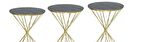 Zigon Sehpa BRC RİVOLİ Model 3'lü 1050 Siyah Cam tabla Gold Parlak Pirinç Ayak El Yapım