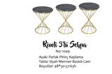 Zigon BRC Rivoli Model Sehpa 3'lü 1049 Düz Siyah Desen Gold Parlak Pirinç Ayak El Yapım