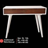 Dresuar Torna TOMBUL Model Kayın RETRO ayak MDF tabla Parlak Beyaz CEVİZ uyumu Kutu sevk​ El Yapım