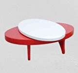 Orta Döner sehpa OVAL İNOVATİF Model Kayın Retro Ayak Mdf Tabla Parlak Beyaz ve Kırmız El Yapım