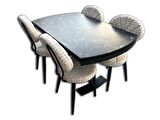 Sandalye MİDYE Metal Çelik İskelet Masa Mermer Desen Tabla Metal X Çapraz ayak Örgü Kumaş El Yapım