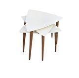 Bengi Zigon Sehpa Ahşap Kayın Retro Konik Ayak Model Üçgen Tabla Renk Beyaz  El Yapım