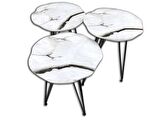 Zigon 13706 PAPATYA Model Metal  Beyaz V Ayak Ahşap Beyaz mermer Tabla El Yapım