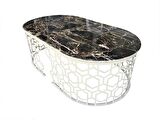 Bengi Orta Sehpa GEOMETRİK Metal Transmisyon Çelik Siyah Osmanlı Motif Parlak beyaz Ayak MDF tabla El Yapım