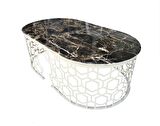 Bengi Orta Sehpa GEOMETRİK Metal Transmisyon Çelik Siyah Osmanlı Motif Parlak beyaz Ayak MDF tabla El Yapım