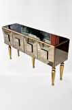 Dresuar KARELİ ÜÇ Boyutlu Kayın Torna Gold Renk RETRO ayak, cam Ayna kaplama  Kutuda Sevk El Yapım