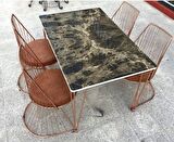 Bengi Masa TEL Sandalye Model Takım Metal Çelik ROSE Japon ayak MDF lam Siyah Mermer Tabla El Yapım