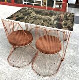 Bengi Masa TEL Sandalye Model Takım Metal Çelik ROSE Japon ayak MDF lam Siyah Mermer Tabla El Yapım