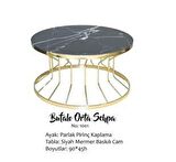 Bengi Brc BUFALO Sehpa Orta MODEL 1001 SİYAH Mermer TEMPER Cam Metal  çelik GOLD renk kaplama  El yapım