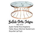 Brc BUFALO Sehpa Orta MODEL SARI 1009 Mermer TEMPER Cam çelik GOLD renk El Yapım
