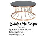 Bengi Brc BUFALO Sehpa Orta 1011 DÜZ Siyah TEMPER Cam Metal transmisyon çelik Rose renk kaplama El Yapım