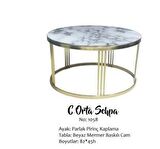 Bengi Brc C ORTA sehpa Model BEYAZ MERMER TEMPER Cam Metal çelik GOLD renk Kaplama Ayak El Yapım
