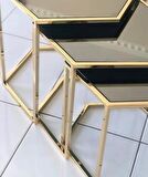 Bengi Zigon ZLF 3LÜ  Model Metal çelik ROSE renk Kaplama MDF siyah mermer tabla El Yapım