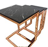 Zigon ZLF 3LÜ C Model Metal çelik ROSE renk Kaplama MDF siyah mermer tabla El Yapım