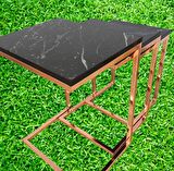 Zigon ZLF 3LÜ C Model Metal çelik ROSE renk Kaplama MDF siyah mermer tabla El Yapım