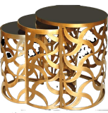 Bengi Zigon Zlf Sehpa CNC Rüzgar Gülü Model Metal Gold Renk Siyah Düz Cam Tabla El Yapım