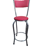 Bengi Sandalye BAR Tipi Yüksek Model Pembe FUŞYA 1adet Metal Çelik nikelaj Suni deri döşeme El Yapım