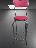 Bengi Sandalye BAR Tipi Yüksek Model Pembe FUŞYA 1adet Metal Çelik nikelaj Suni deri döşeme El Yapım