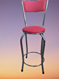 Bengi Sandalye BAR Tipi Yüksek Model Pembe FUŞYA 1adet Metal Çelik nikelaj Suni deri döşeme El Yapım