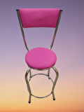 Bengi Sandalye BAR Tipi Yüksek Model Pembe FUŞYA 1adet Metal Çelik nikelaj Suni deri döşeme El Yapım