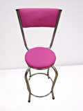 Bengi Sandalye BAR Tipi Yüksek Model Pembe FUŞYA 1adet Metal Çelik nikelaj Suni deri döşeme El Yapım
